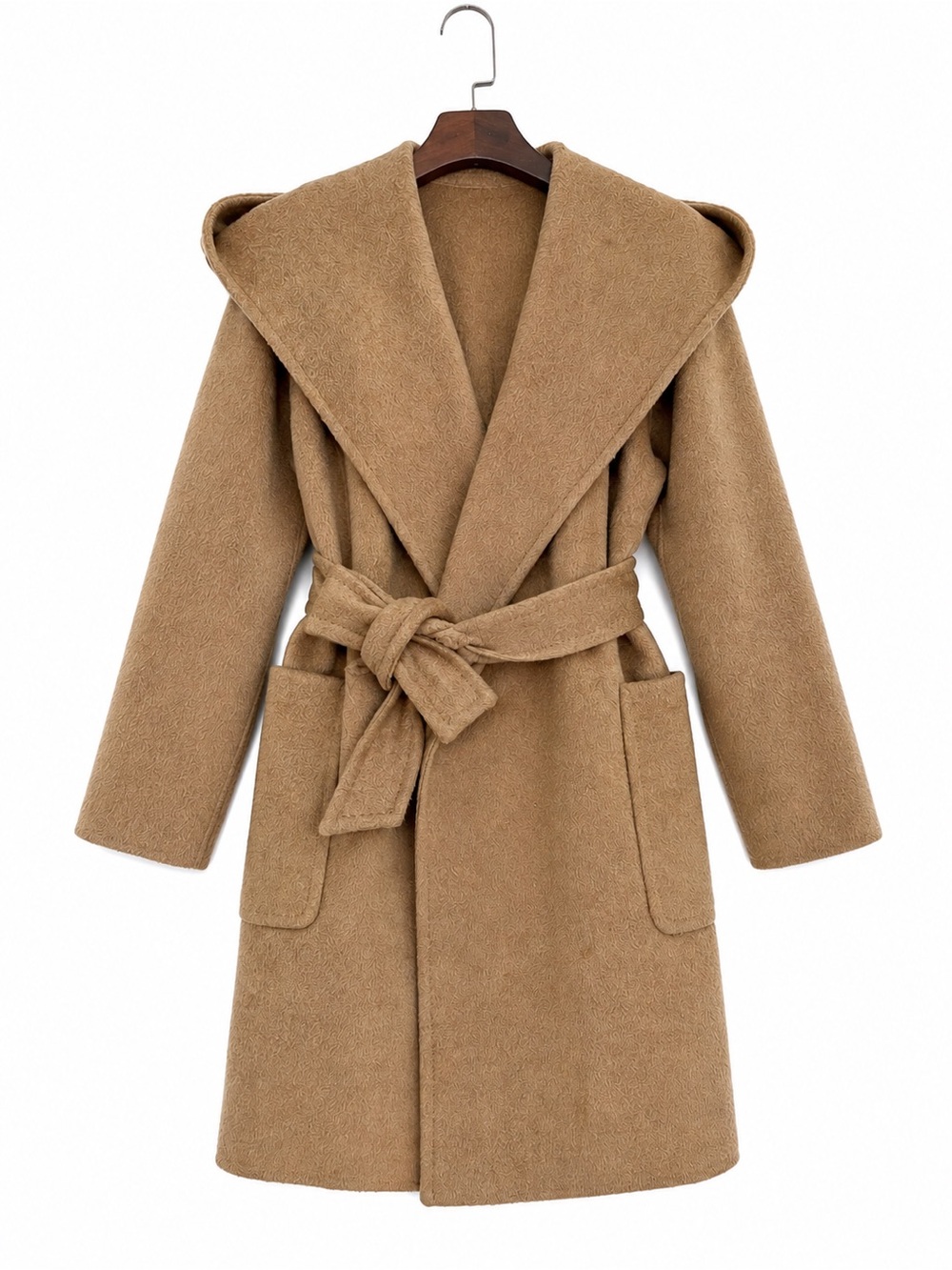 MaxMara Hooded Wrap Coat in Camel